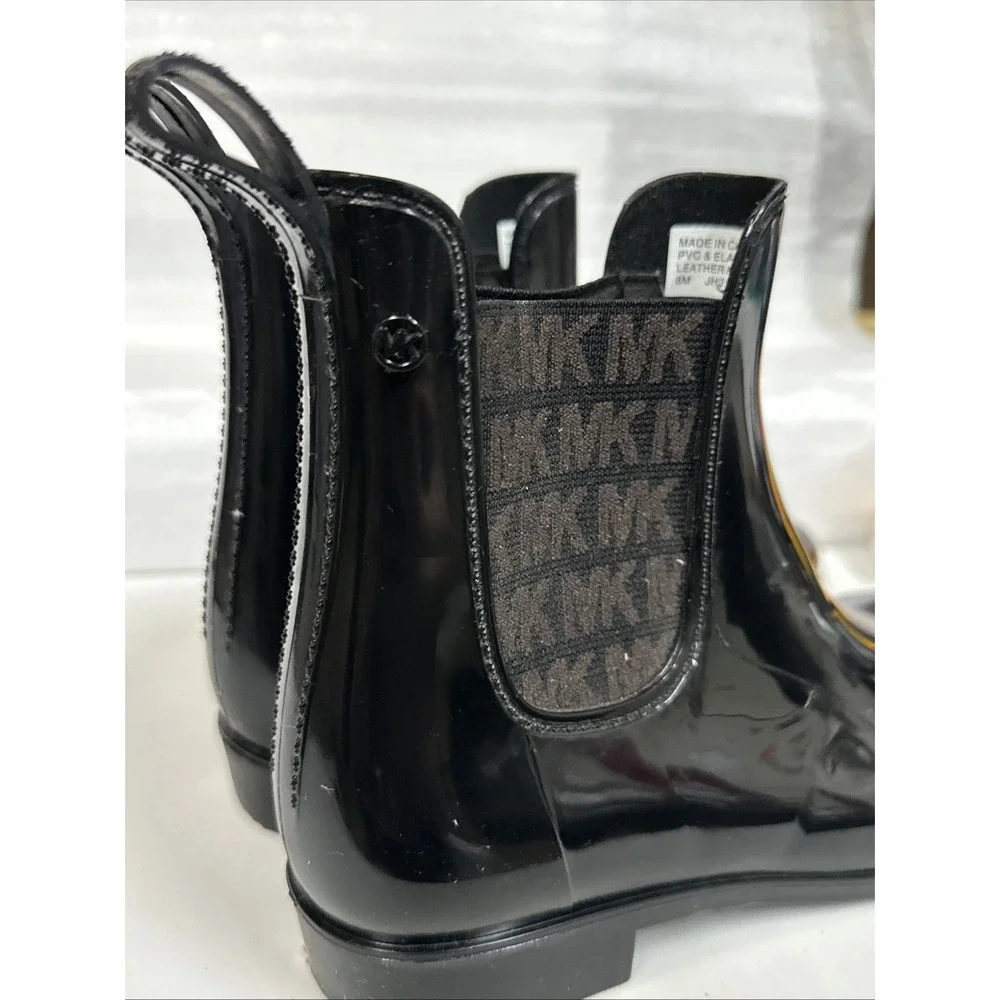 MICHAEL‎ KORS Black Patent Logo Chelsea Rain Boots Women's Size 6